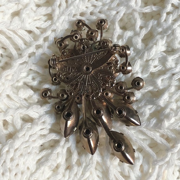 Vintage Jewelry Signed Cathe Brown & Light Green Rhinestone Brooch Pin - Picture 9 of 9